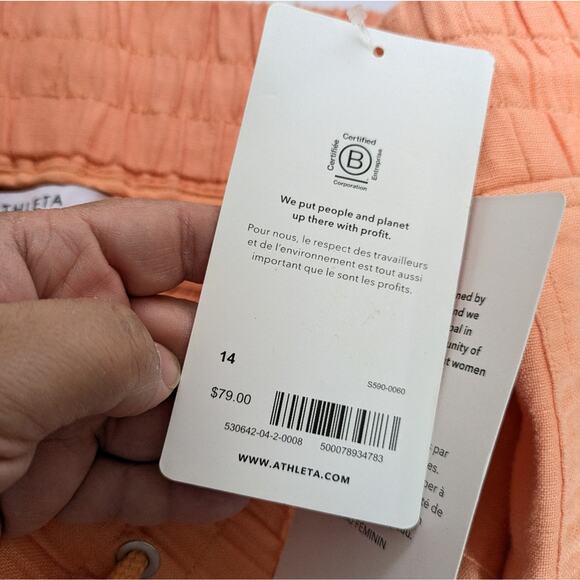 NEW Athleta Cabo Tide Linen Jogger Pants 14 Cactus Peach Orange Pull On Casual - Picture 8 of 13